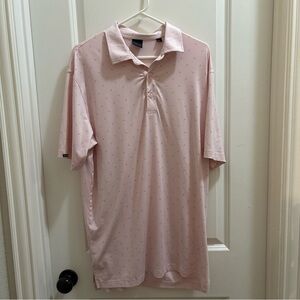 Dunning Golf Polo Shirt Mens Large Pink All Over Print Short Sleeve Performance